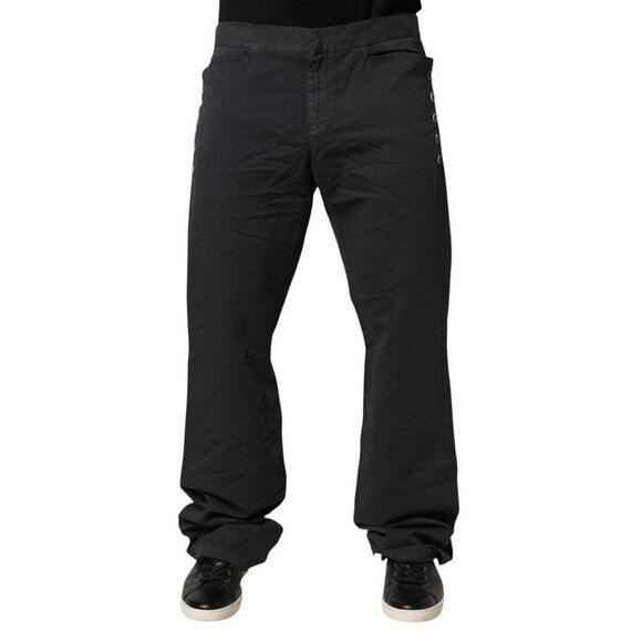 Just Cavalli Straight Fit Mid Waist Denim Trouser Jeans Men Black Bottoms
